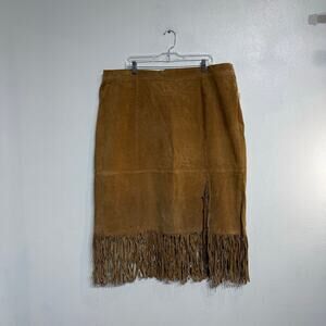 Christie & Jill Vintage Suede Leather Fringe Skirt Western 90s Brown Sz 2X NWT